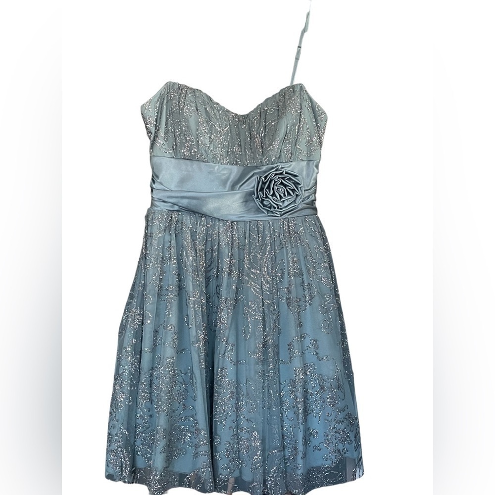WOMENS BALLETCORE  MINI PROM DRESS  SIZE 7 BLUE, GREY & SILVER GLITTER